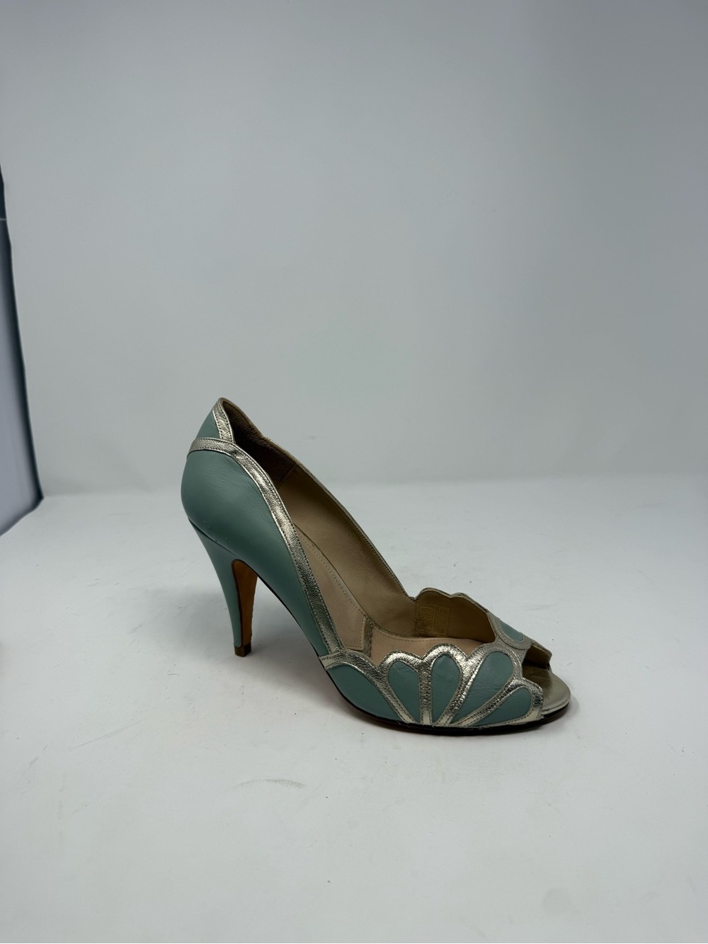 Rachel Simpson Isabelle Mint Leather Vintage Peep Toe Heel Size US 9